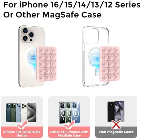 AHASTYLE Silicone Suction Phone Case Stand for iPhone 16/15/14/13/12 Series, Magnetic Suction Cup Phone Mount for iPhone MagSafe Phone Case, Mirror Shower Phone Holder, for TikTok Videos and Selfies – Enhanced Compatibility and Speed