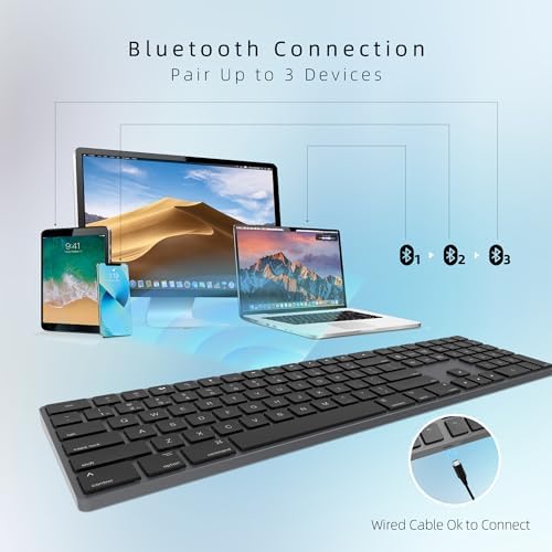 Sleek Space Gray Bluetooth Keyboard for Mac – Rechargeable Wireless Aluminum Design, Low-Profile Silent Keys for Enhanced Typing Comfort, Perfectly Compatible with i Mac, Mac Book & i OS Devices – Elevate Your Workspace Experience