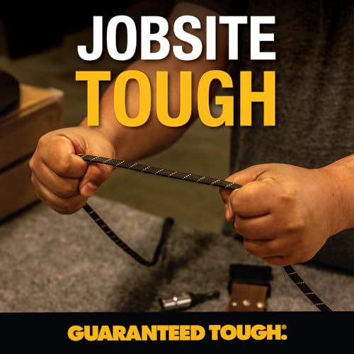 DEWALT Heavy Duty USB C to USB C Fast Charging Cable – 240 W Power Delivery for Rapid Charging, Kevlar Reinforced Design for Ultimate Durability, High-Speed Type-C Compatibility with i Phone 16, Samsung Galaxy, Mac Book, and More – Tangle-Free Flat Cable for Efficient Workspace Organization