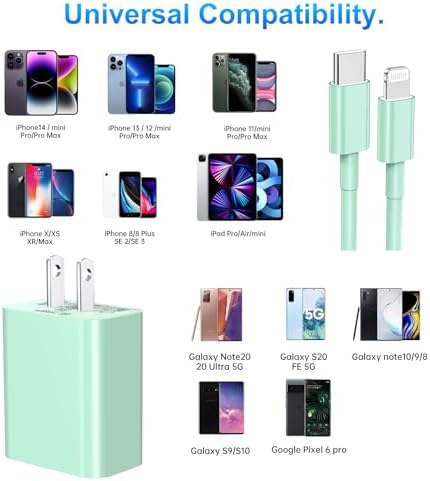 Dayaoncy 20 W USB-C Wall Charger Duo with 10 ft MFi Certified Lightning Cables – Fast Charging Kit for i Phone 14/13/12/11/Xs Max/XR – Ultimate Speed & Convenience for Apple Devices – Reliable, Durable & Portable Charging Solution