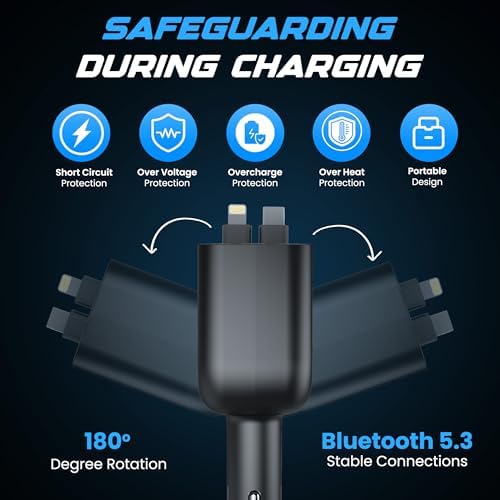 Advanced Bluetooth 5.3 Car FM Transmitter with 120 W Power Output, Retractable 80 cm Cables, Digital Display, Noise-Canceling Hands-Free Calling & Dual Device Charging for Ultimate Road Convenience and Safety