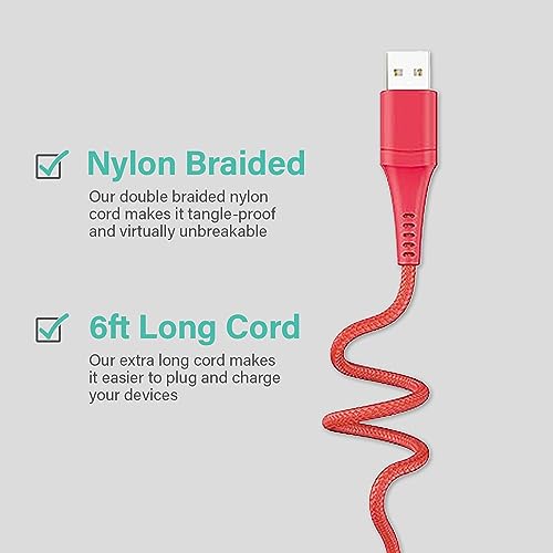 Versatile 3-in-1 Universal Charging Cable – 6 ft Nylon Braided Charger for i Phone, Android & More | Lightning, Type C & Micro USB Compatibility | Fast Charging Solution in Vibrant Tangerine for Ultimate Convenience and Style