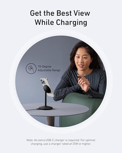 Anker Mag Go i Phone 16 Mag Safe Charger Stand – 15 W Fast Magnetic Wireless Charging Station with Qi2 Certification, 360° Device Compatibility & Sleek Design for i Phone 16/15/14/13/12 Series & Air Pods (Includes 25 W Adapter) – Elevate Your Charging Experience Today!
