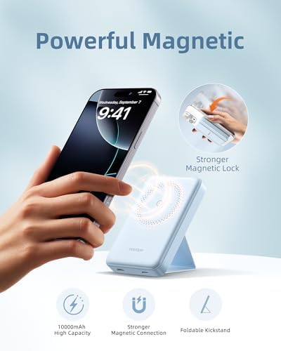 Ultra-Slim Magnetic Wireless Charger with 10,000 m Ah Power Bank and Foldable Stand – Fast Charging for Effortless Device Compatibility and Hands-Free Convenience