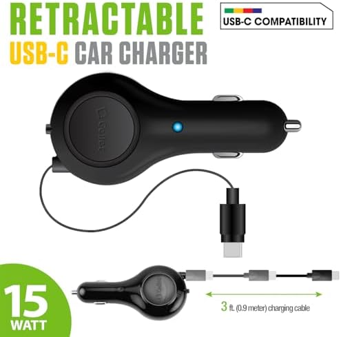Effortless Power On-the-Go: Retractable USB-C Fast Car Charger for Apple i Phone 15, Samsung Galaxy, Google Pixel, and i Pads – Compact, Durable, and Universally Compatible for Rapid Charging Anywhere