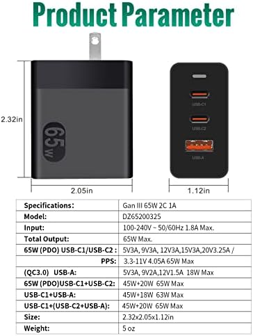 Ga N 65 W Super Fast USB-C Wall Charger – Versatile Trio Adapter for Mac Book Pro, i Phone 13, Samsung Galaxy S22 Ultra, and More – Rapid Charging Solution for HP, Lenovo, and Dell Laptops – Compact Design with Advanced Safety Features for Optimal Performance
