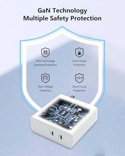 Efficient 140 W USB-C Dual Port Ga N Charger – Compact, Foldable Fast Charging Adapter for Mac Book Pro/Air, i Phone 16/15/14, i Pad Pro/Air, Galaxy, Moto G & More – Premium Performance & Enhanced Compatibility for All Devices