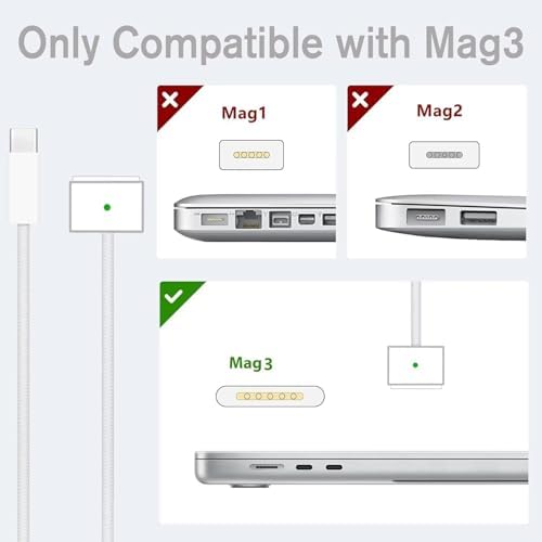 Ultra-Fast 96 W USB-C to Mag Safe 3 Charger for Mac Book Pro & Air (2021-2025) with 6.6 ft Cable – Superior Compatibility & Lightning Speed for All USB-C Devices – Safe, Durable Design with Overload Protection & 24/7 Support – Charge Mac Book Pro 16″ in Just 1 h 47 m