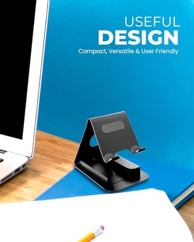 Universal Cell Phone Stand, Mobile Phone Holder Tabletop Stand Mount with Card Holder for Desk (Black – Enhanced Compatibility and Speed