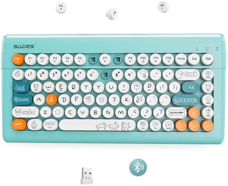 SADES Retro Wireless Bluetooth Keyboard for Mac, i Pad, i Phone, PC & Android – Multi-Device Connectivity & Portable Design with Vintage Round Keycaps – Perfect for Effortless Typing on the Go in Chic Pink