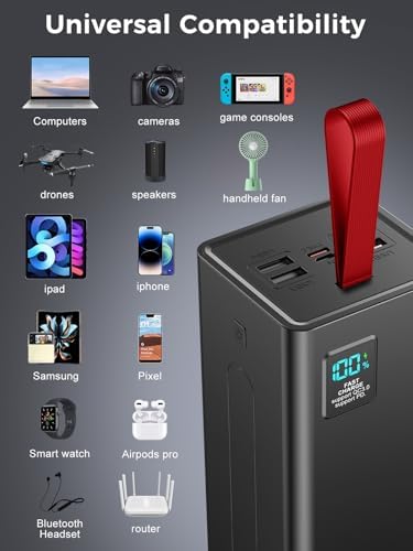Ultimate 90000 m Ah High-Capacity Power Bank – Fast Charging 30 W PD & QC 3.0 Portable Charger with 5 Outputs & 2 Inputs – LED Display for Real-Time Monitoring – Optimal Compatibility with Phones, Tablets, Headsets & Smartwatches – Essential for Travel, Camping & Daily Use