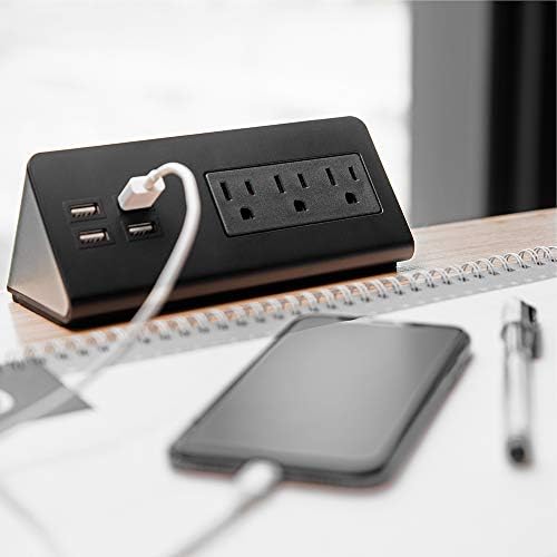 Revolutionize Your Workspace with Edge Mount Power Strip – 3 AC Outlets & 4 Fast Charging USB Ports, 1250 Joules Surge Protection for Home Office, Dormitory, or Nightstand – Sleek Design for Maximum Space Efficiency and Device Compatibility