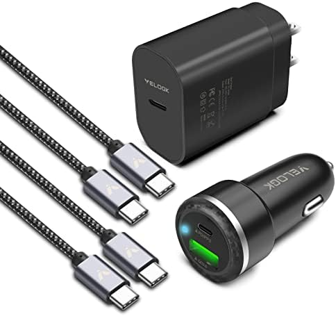 VELOGK 25 W Super Fast Type C Charger Kit – Ultimate PD PPS USB C Wall & Car Charger for Samsung Galaxy S24/S23 Series, i Pad Pro, Featuring 2 Durable 6.6 ft Nylon USB C-to-C Cables for Enhanced Speed & Compatibility, Perfect for On-the-Go Charging Solutions