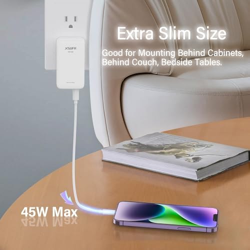 Compact Dual-Port 45 W USB C Power Adapter | Ultra-Slim Ga N Technology Fast Charger with 3.28 ft Cable for Laptops, Tablets, and Smartphones | PD 3.0 Compatible, Travel-Friendly, and Efficient Charging Solution for On-the-Go Users