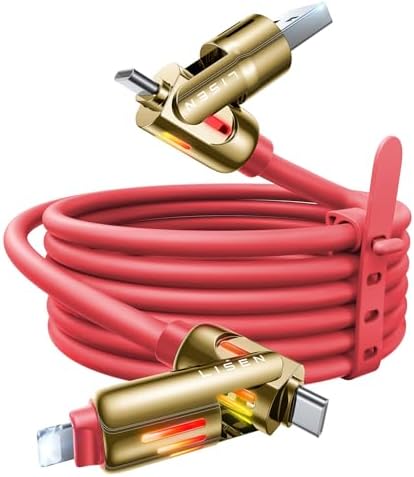 LISEN 240 W 4-in-1 USB C to Lightning Charging Cable – 10 FT Heavy-Duty Multi-Device Charger with LED Indicator for i Phone 16/15/14 Pro, Mac Book, i Pad, Samsung S25 & Nintendo Switch – Ultimate Flexibility and Fast Power Delivery