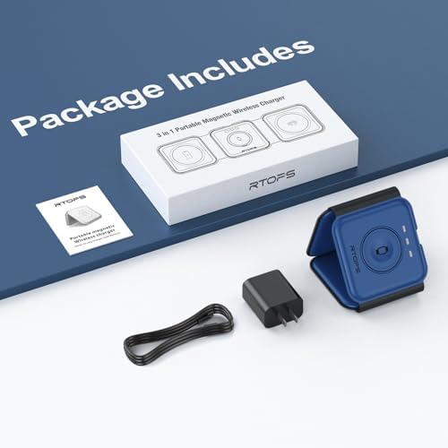 RTOPS 3-in-1 Magnetic Wireless Charging Station for i Phone, Apple Watch, and Air Pods – Compact Ga N Travel Charger with Enhanced Speed and Compatibility for i Phone 16/15/14/13/Pro/Max, Air Pods 4/3/2/Pro – All-in-One Solution for Ultimate Convenience and Efficiency