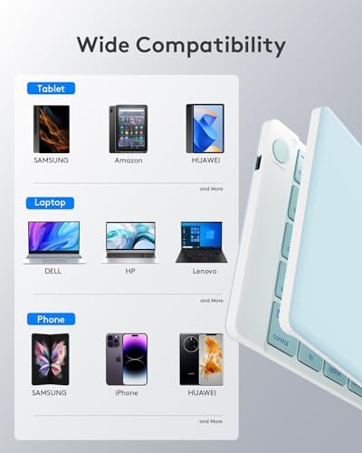 Samsers Portable Foldable Bluetooth Keyboard – Ultra Slim Wireless Keyboard with Stand for i OS, Android & Windows Devices – Rechargeable Multi-Device Travel Keyboard for Effortless Typing on the Go – Sleek Black Design