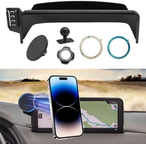 Magnetic Phone Holder Mount for Mazda CX5 (2021-2024) – 360° Rotating Anti-Shake Cradle with Built-in Organizer for 10.25″ Touchscreen – Sleek Black Design for Optimal Accessibility and Safety