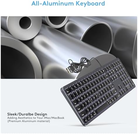 Sleek All-Aluminum Wired Keyboard for Mac – Full-Size USB-A & USB-C Connectivity, Ergonomic Design with Numeric Keypad for Enhanced Productivity on i Mac, Mac mini, Mac Book Pro & Air – Perfect Blend of Style and Functionality for Apple Users