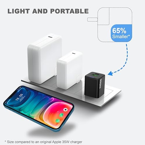 Premium 35 W Ga N Dual Port Fast Wall Charger – Compact USB-C & USB-A Charging Solution for i Phone 15/14/13/Pro/Max and Samsung Galaxy S24/S23/S22/S21 – Stylish Black Finish for Ultimate Portability and Versatile Device Compatibility