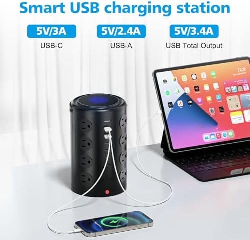 Advanced Surge Protector Power Strip with 15 W Wireless Charging Station – 16 AC Outlets & 5 USB Ports (Including 2 USB-C) for Optimal Home, Office, and Dorm Room Use – 10 FT Cord for Enhanced Flexibility and Speedy Device Charging