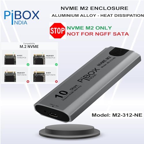 High-Speed Pibox India NVMe M2 Enclosure with Fan – USB 3.2 10 Gbps Tool-Free SSD Adapter for 2230/2242/2260/2280 M & B&M Keys – PCI-E NVMe Reader with Enhanced RTL9210 Performance and Heat Dissipation Solutions