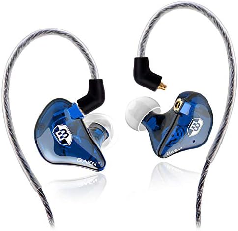 BASN Professional In-Ear Monitor Headphones with Detachable MMCX Earbuds – Dual Dynamic Drivers for Musicians | Noise-Isolating Audio Experience in Stylish Blue | Versatile Compatibility for Studio and Stage Use