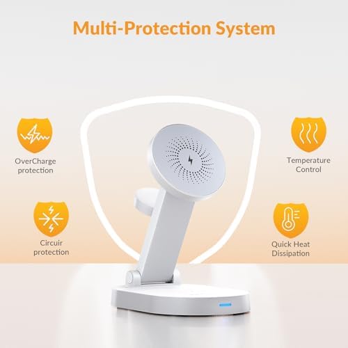 i Dsonix 3-in-1 Magnetic Wireless Charging Station for i Phone, Air Pods & Apple Watch – 18 W Fast Charger with Adjustable Stand and Status Light – Sleek White Design for i Phone 12-16 Series, Enhance Your Charging Experience with Ultimate Convenience and Style