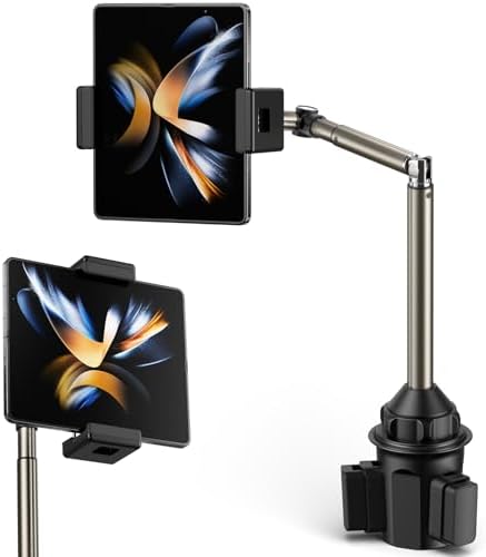 JSAUX Universal Cup Holder Mount for Foldable Phones – Adjustable Cradle Compatible with i Pad Mini, Samsung Galaxy Z Fold Series, Pixel 9 Pro, and Xiaomi Mix Fold – 360-Degree Rotation for Safe, Hands-Free Use in Cars and Trucks – Durable, Easy-Install Car Accessory for Enhanced Navigation and Streaming Experience