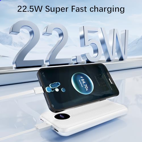 Versatile 10,000 m Ah Portable Power Bank with Integrated Cables – Ultra-Fast Charging for i Phone, Samsung Galaxy, Google Pixel, LG, and More – Compact, Travel-Friendly Design with LED Display – Multi-Device Support with Dual Inputs and 4 Outputs for Ultimate Convenience – Enhanced Safety Features for Secure Charging on the Go