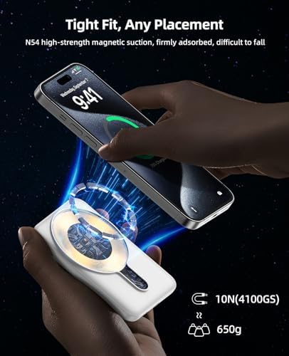 Magnetic 10,000 m Ah Wireless Power Bank – Fast Charging Mini Portable Charger with LED Display & Type-C Cable for Mag Safe i Phone 12/13/14/15 – Ultimate On-the-Go Charging Solution in Sleek Black Finish
