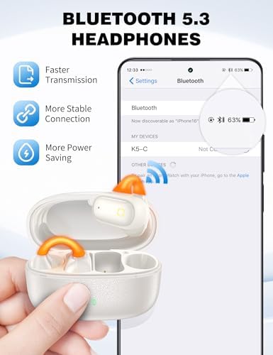 Open Ear Wireless Sports Earbuds – Premium Bluetooth 5.3 Connectivity with Superior HD Sound, Engineered for Active Lifestyles, Compatible with i Phone 16 Pro Max & Samsung S25 Ultra, Featherlight & Sweat-Resistant Design, Perfectly Tailored for Small Ears and Enhanced Comfort During Gym Workouts, Running, and Yoga Sessions – Elevate Your Fitness Experience with Unmatched Audio Quality and Freedom of Movement