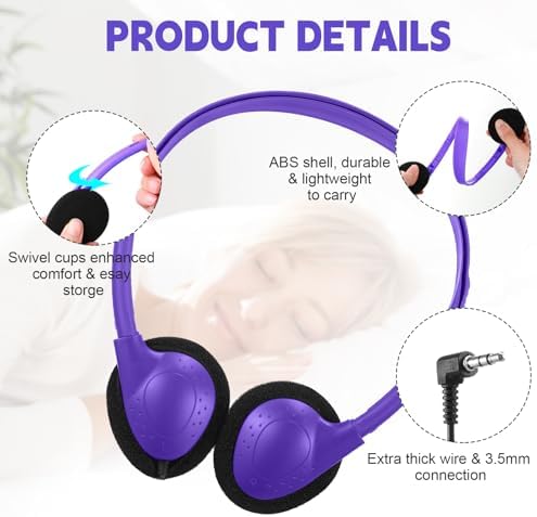 Transform Your Classroom Audio with Konohan 30 Pack Kids Headphones – Adjustable Wired Headset for Enhanced Learning, Lightweight Comfort, and Durable Design for All Ages – Perfect for Educational Use with 3.5 mm Jack Compatibility