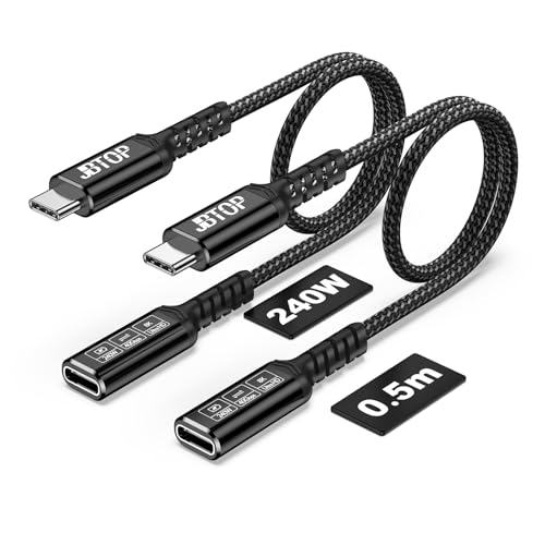 Innovative L-Shaped USB C Extension Cable (2 Pack, 6.6 Ft) – 240 W Power Delivery, 40 Gbps High-Speed Data Transfer, Durable Nylon Braided Design for i Phone 16, i Pad, Mac Book & Mag Safe – Optimal Flexibility for Tightly Spaced Connections
