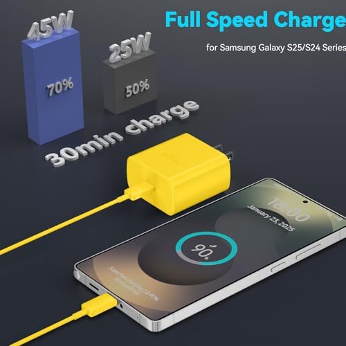 45 W Super Fast USB-C Charger with 6.6 ft Cable – Ultra-Fast Charging Adapter for Samsung Galaxy S24/S23/S22/S21/Note 20 – Stylish Deep Purple & Blue Design for Enhanced Device Performance and Safety