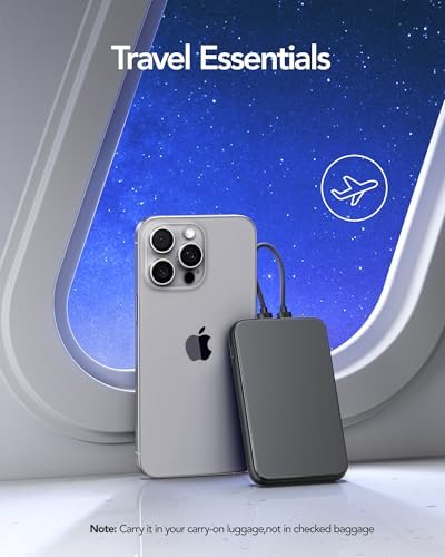 Charmast 10000 m Ah Slim Power Bank – 20 W Fast Charging Portable Charger with Removable Cable for i Phone & Android – Lightweight Hand-Free Battery Pack with Digital Display for Effortless Travel Convenience