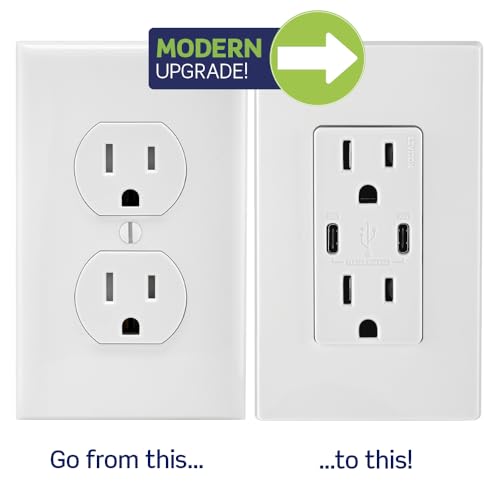 Leviton 60 W Dual USB Type A/Type-C In-Wall Charger – Fast, Efficient Power Delivery Solution for Smartphones, Tablets & Laptops – Tamper-Resistant Outlet in Light Almond for Safe, Clutter-Free Charging Experience – Perfect for Home and Office Use