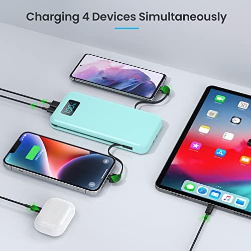 Ultra-Slim 13800 m Ah Portable Charger with Built-in Cables & AC Plug – Multi-Device USB-C Power Bank with 4 Outputs & LCD Display for i Phone, Samsung, and Android – Effortless Charging on the Go