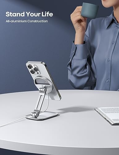 Lamicall [  Aluminum Stable Large Base Phone Stand Holder for Desk, Superb Surface Craftsmanship, Portable Cell Phone Dock, Compatible with 4-10” Cellphone and Tablets, Silver – Enhanced Compatibility and Speed