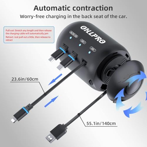 Transform Your Travel Experience with the OHLPRO 3-in-1 Retractable Backseat Charger – Fast Charging Dock for All Smartphones Including i Phone & Samsung | Ultimate Solution for Ride-Share Drivers and Passengers | Organized, Hassle-Free Charging for Uber, Lyft, and Daily Commutes | Enhance Comfort and Connectivity on the Go