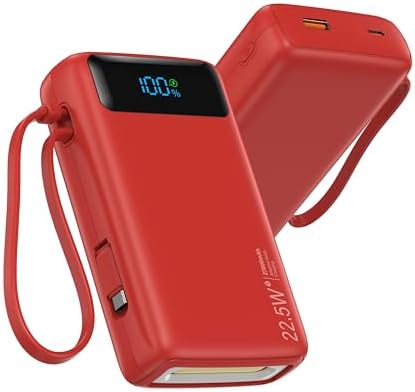 High-Capacity 27000 m Ah Portable Power Bank with Built-In Cable for i Phone 15/16 Series – Fast-Charging USB-C Battery Pack, LED Display for On-the-Go Charging, Reliable Travel Companion for All Smartphones