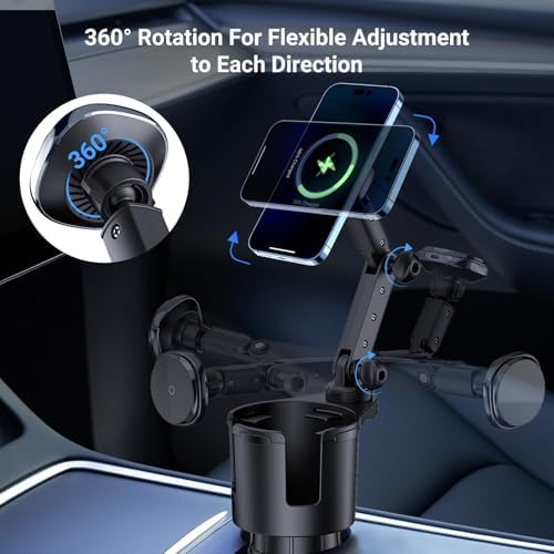 Revolutionary Magnetic Cup Holder Charger: 360° Rotating Wireless Fast Charging Phone Mount for i Phone 12-16 & Samsung Galaxy S20+ with QC 3.0 Adapter – Secure, Stylish, and Convenient Car Accessory for Ultimate Driving Experience