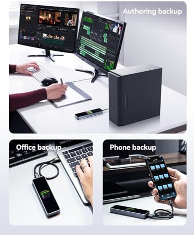 DOCKCASE Visual Smart M.2 NVMe SSD Enclosure – Unmatched 10 Gbps USB 3.2 Type-C Performance with Power Loss Protection, Supports PCIe Sizes 2230/2242/2260/2280, Ideal for M-Key and B+M Key SSDs, UASP Enabled for Superior Data Transfer Efficiency, Perfect for Professionals on the Go