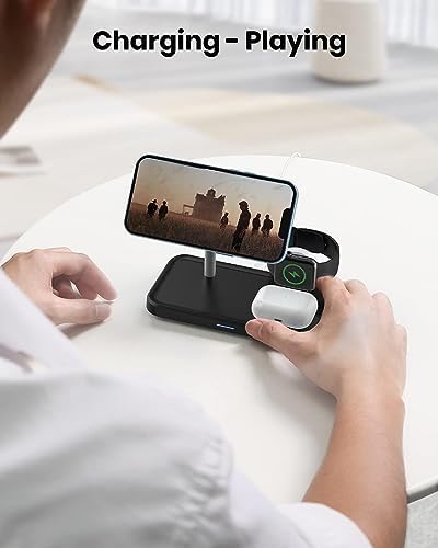 Magnetic Wireless Charging Station for i Phone 15/14/13/12 Pro Max & Apple Devices – Joy Geek 3-in-1 Fast Charger Pad for i Phone, Apple Watch Ultra 9-2, and Air Pods – Compact Design with Enhanced Compatibility and Secure Magnetic Alignment