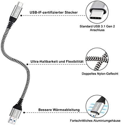 10 FT Braided USB-C Cable for High-Speed Data Transfer and Fast Charging – 10 Gbps USB 3.2 Gen 2 Type C Charger Cord Compatible with Oculus Quest 2, i Phone 16/15 Pro, Samsung Galaxy S23/S22/S21/S20, Moto G9, Pixel 8/7 – Durable and Versatile Connectivity Solution