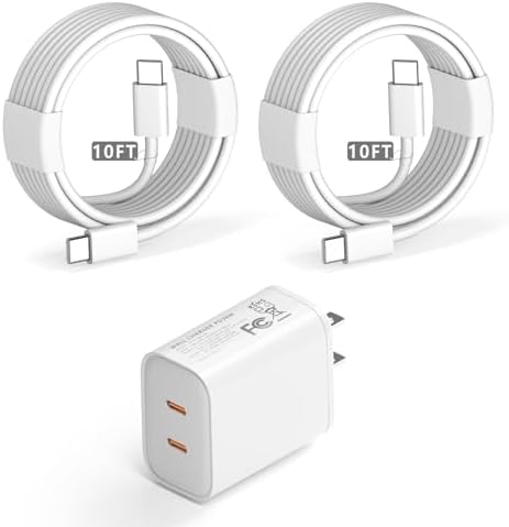 36 W Ga N Dual Port USB C Fast Charger with Two 6 FT Cables for i Phone 15 & i Pad Pro – Rapid Power Delivery for Dual Device Charging – Compact, Travel-Friendly Design – Maximize Your Charging Efficiency Anytime, Anywhere