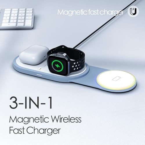 Ultimate 3-in-1 Foldable Charging Station for Apple Devices – Fast Wireless Charger with Magnetic Pad for i Phone 16/15/14/13/12, Apple Watch Series & Air Pods Pro/4/3/2 – Perfect Portable Solution for Effortless Charging on the Go