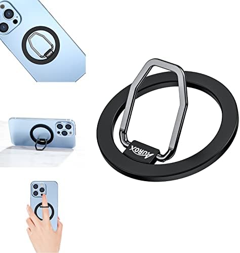 AUROX Magnetic Phone Ring Holder: Adjustable Grip & Stand for Mag Safe i Phones 12-16, Lightweight Aluminum with Powerful N52 Magnets, 360° Rotation & 125° Flip, Detachable for Seamless Wireless Charging – Perfect for Streaming, Photography & Everyday Use (Black)