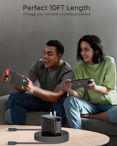 MENEEA 65 W Fast Charger with 10 FT Cable – Optimal Power Solution for Nintendo Switch 2, Steam Deck, & ROG Ally – Advanced PD 3.0 Technology for Swift Charging & Enhanced Gaming Performance – Compact Foldable AC Adapter for Convenient Use & Controller Compatibility
