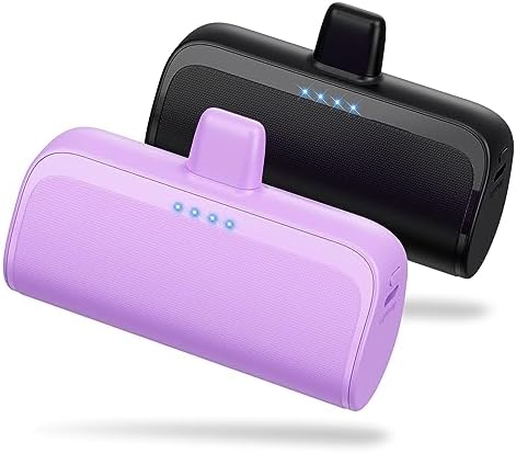 Ultra-Compact 2 Pack Mini Portable Charger 5200 m Ah for i Phone – 20 W PD Fast Charging Power Bank with LCD Display in Pure White & Dark Black – Lightweight Travel Essential for Enhanced Compatibility & Quick Power Solutions